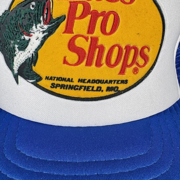 Vintage Bass Pro Shops Hat Cap Snap Back One Size Blue Trucker Patch Mens 90s - Picture 3 of 8